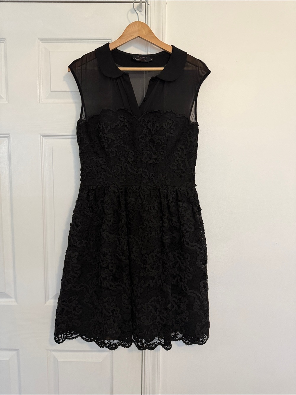 Ted Baker London Black Lace Midi Dress with Peter Pan Collar